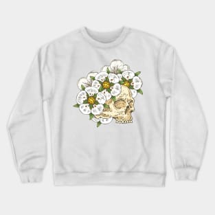 Voodoo Skull in White Flower Wreath Crewneck Sweatshirt